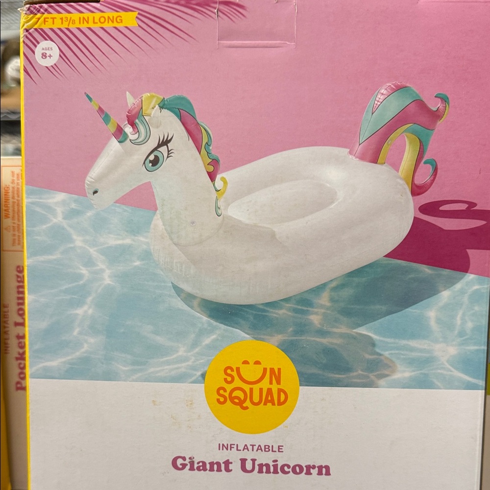 Sun Squad Inflatable Giant Unicorn Float - White with Pastel Mane over 7ft long